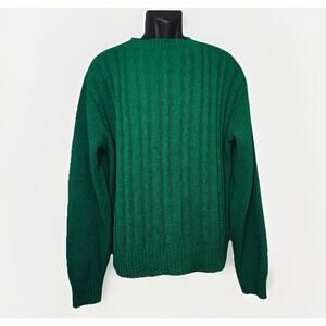VTG 80s Jantzen Mens XL Solid Forest Green Cable Knit Crew Neck Chunky Sweater